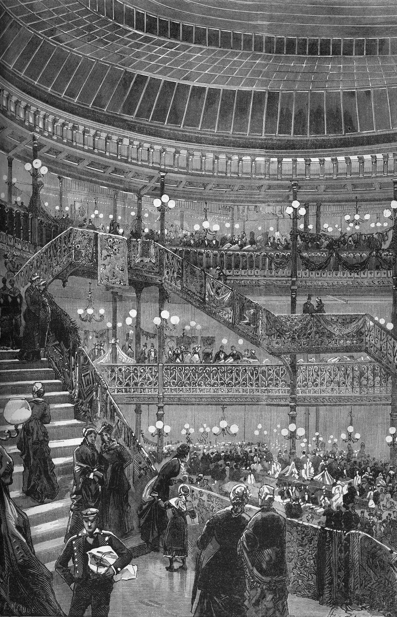 Expansiones de las tiendas “Bon marché” - La gran escalera central. París 1880 de Unknown artist