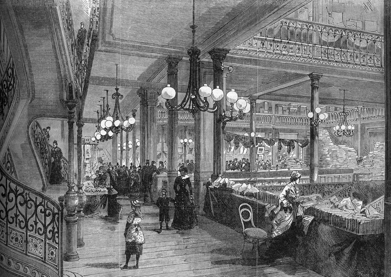 Expansiones de los almacenes "Bon marché": Nueva galería que conduce al Buffet. París 1880 de Unknown artist