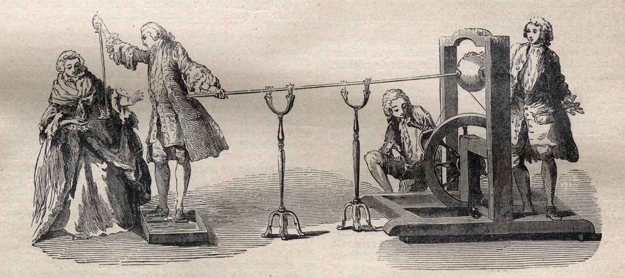 Experimento realizado con la máquina de Boze: inflamación del espíritu de vino con la punta de una espada de Unknown artist