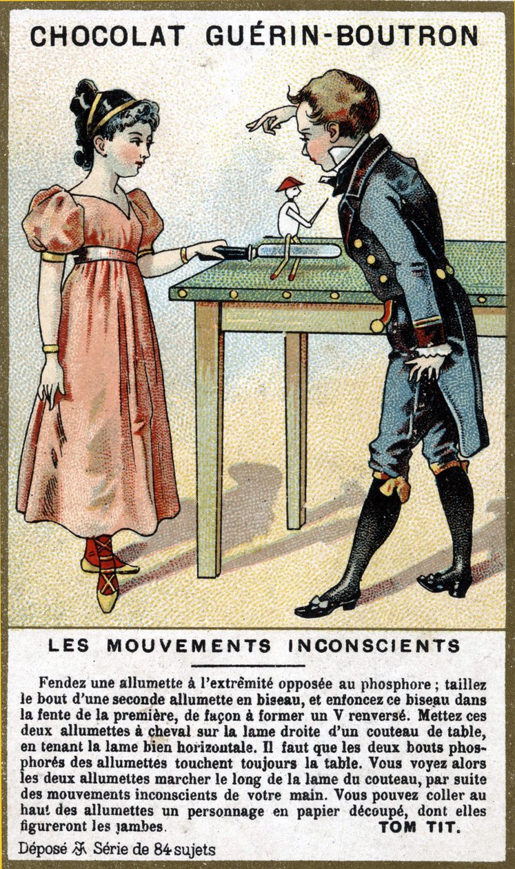 Experiencia de dos niños con fósforos y un cuchillo. Cromolitografía del embalaje de chocolates Guérin Boutron. de Unknown artist