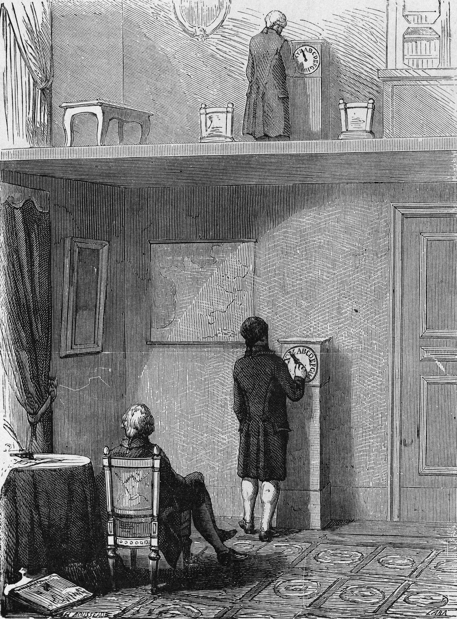 Experimento de telegrafía electrónica realizado por Jean Alexandre ante el Prefecto de Viena. En “Álbum de la Ciencia”, Éditions Jouvet de Unknown artist