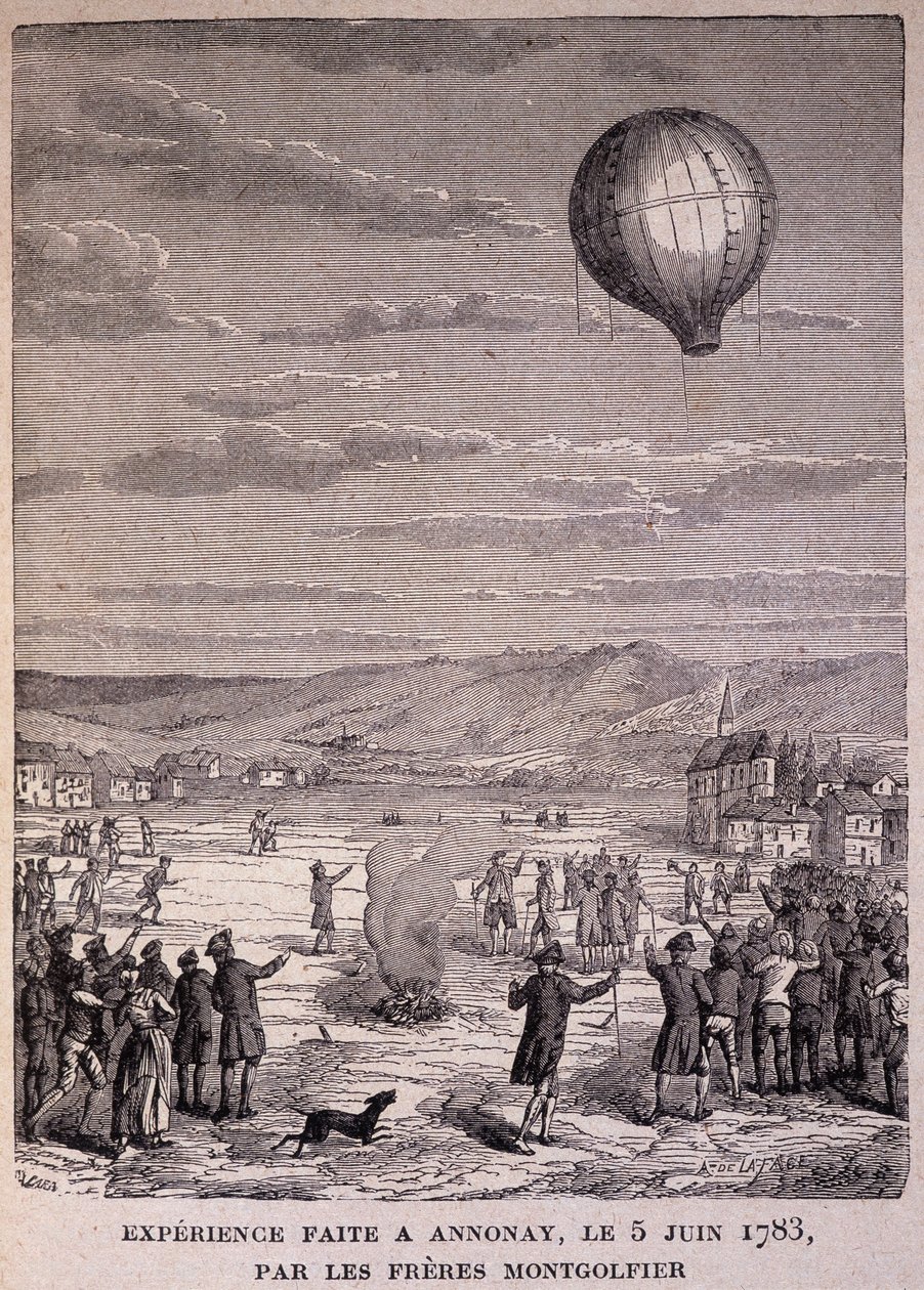 Experimento realizado en Annonay el 5 de junio de 1783 por los Hermanos Montgolfier - en "Los Contemporáneos", s.f. finales del siglo XIX de Unknown artist