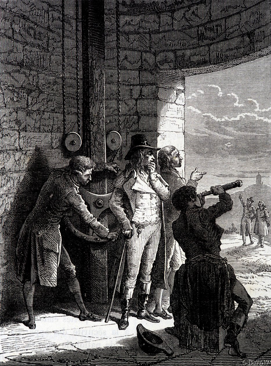 Experimento del telégrafo de Chappe realizado el 12 de julio de 1793, de Ménilmontant a Saint-Martin-du-Tertre ante los comisionados de la Convención - en "Las maravillas de la industria" por Louis Figuier de Unknown artist