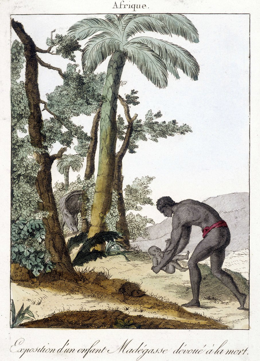 Exposición (abandono) de un niño que murió en Madagascar - grabado 1811 de Unknown artist