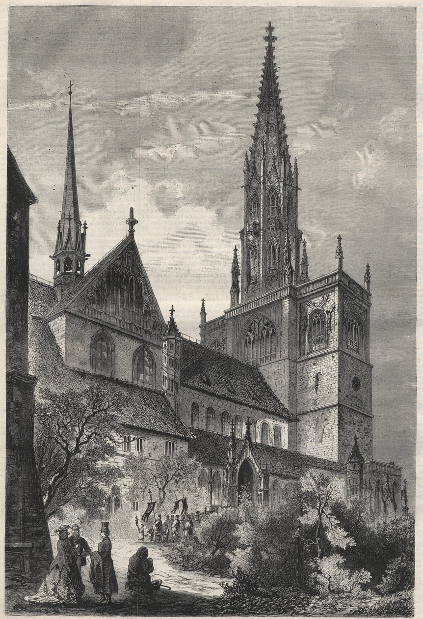 Vista exterior de la Catedral de Notre Dame en Constanza, Alemania. Grabado en “L