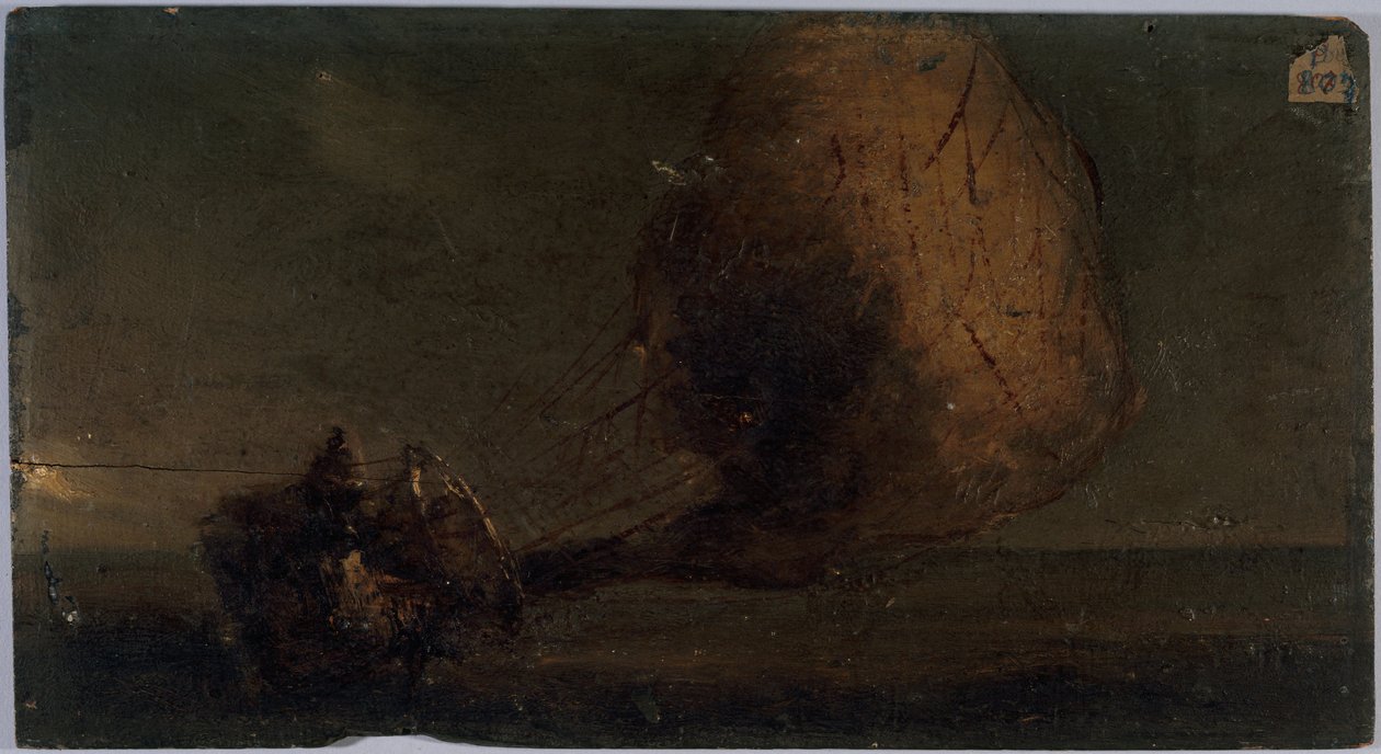 Aerostato en caída, hacia 1860 (óleo sobre madera) de Unknown artist