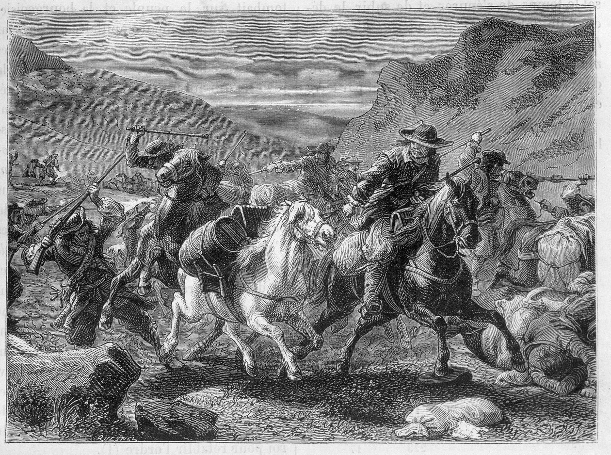 Falsos salineros atacados en una emboscada por los soldados del rey - en “Las maravillas de la industria” de Louis Figuier de Unknown artist
