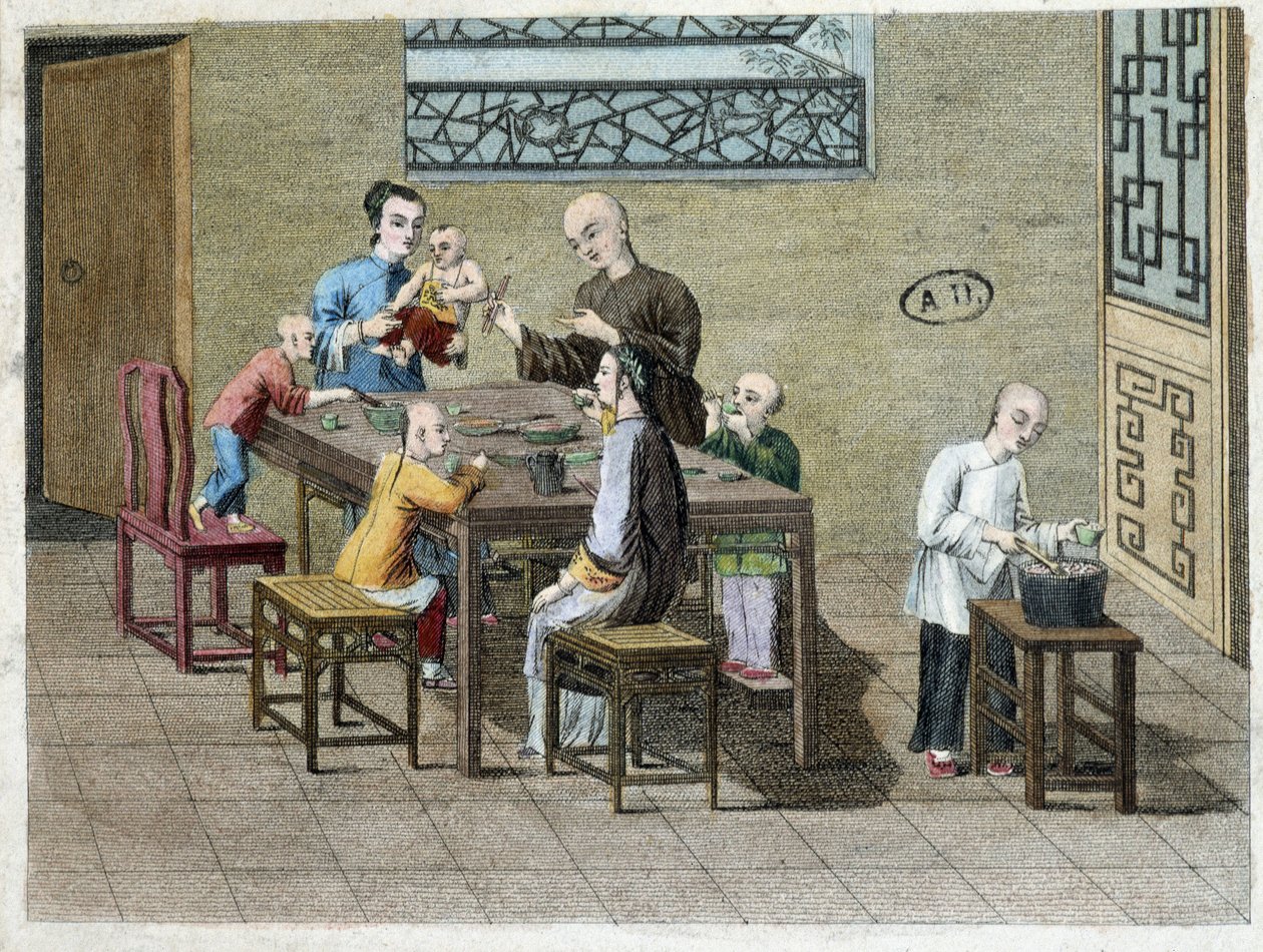 Comida familiar en China en el siglo XIX de Unknown artist