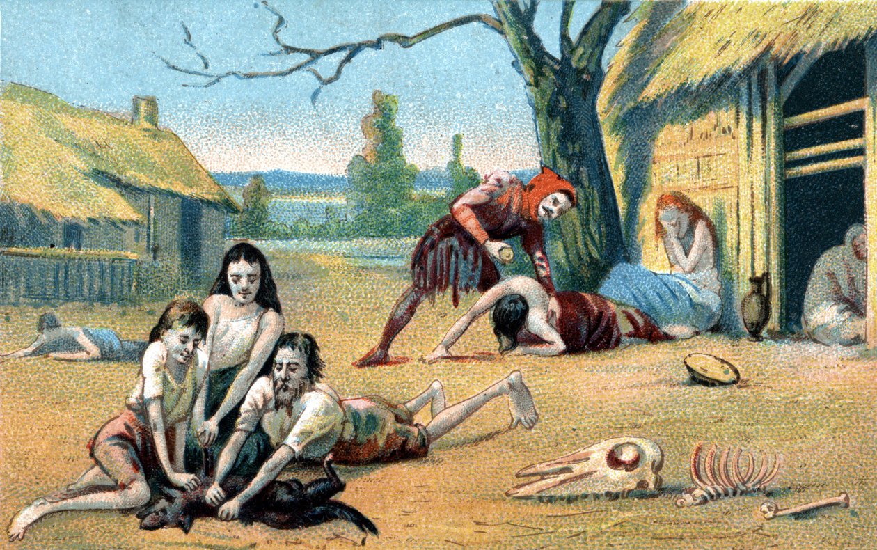 Hambre en la Edad Media. Cromolitografía del siglo XIX de Unknown artist