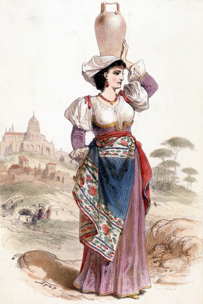 Campesino cerca de Nápoles, llevando una jarra de agua en la cabeza de Unknown artist
