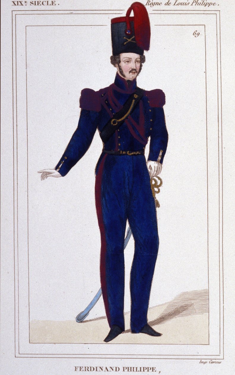 Fernando Felipe Luis, Duque de Chartres, luego Duque de Orleans (1810-1842). Príncipe francés, hijo del Rey Luis Felipe I de Francia. Grabado de 1850. de Unknown artist