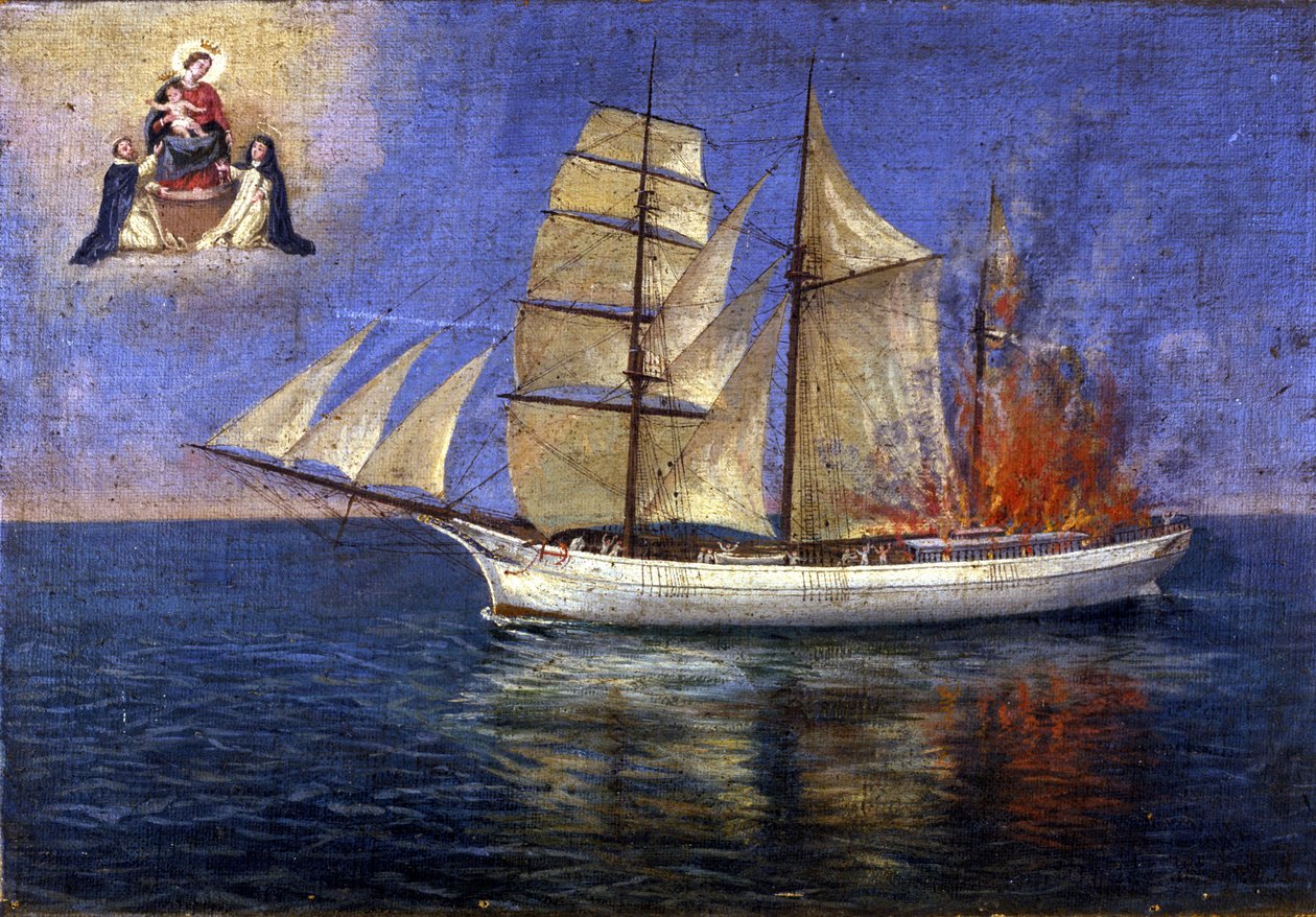 Incendio a bordo de un barco escuela de Unknown artist