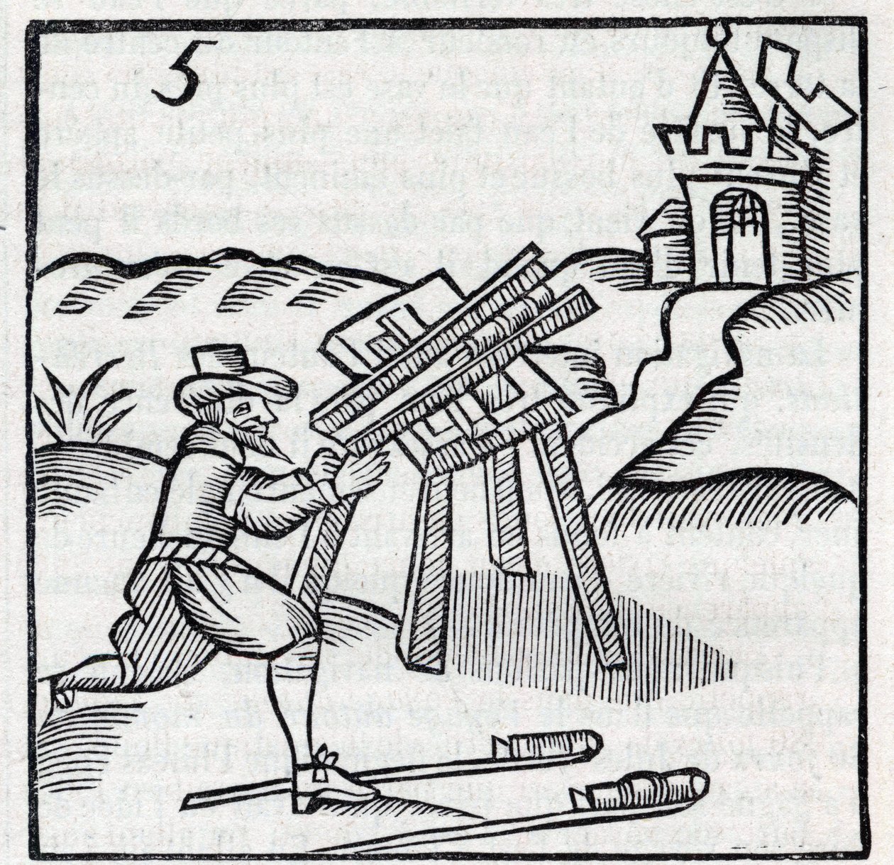 Fuegos artificiales: Artesano lanzando palillos. Reproducción de los grabados de la obra del jesuita francés Jean Leurechon “La recreación matemática, o Entrevista jocosa sobre varios problemas placenteros, en aritmética, geometría. de Unknown artist