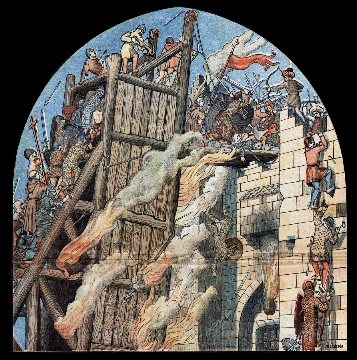Primera Cruzada: el asedio y la captura de Jerusalén por los cruzados liderados por Godofredo de Bouillon (1058-1100) en 1099 de Unknown artist