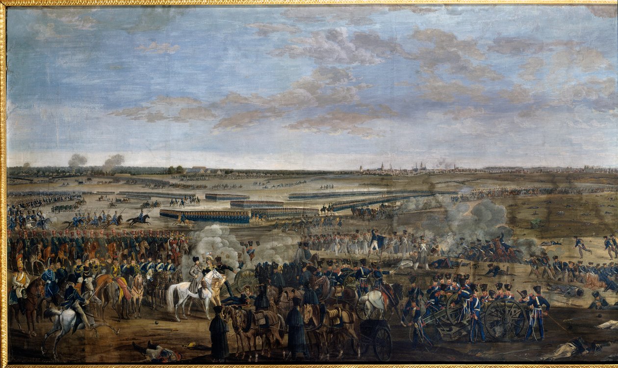 Primer Imperio: Emperador Napoleón I (1769-1821) (en el caballo blanco) en la Batalla de Leipzig, 16-19 de octubre de Unknown artist