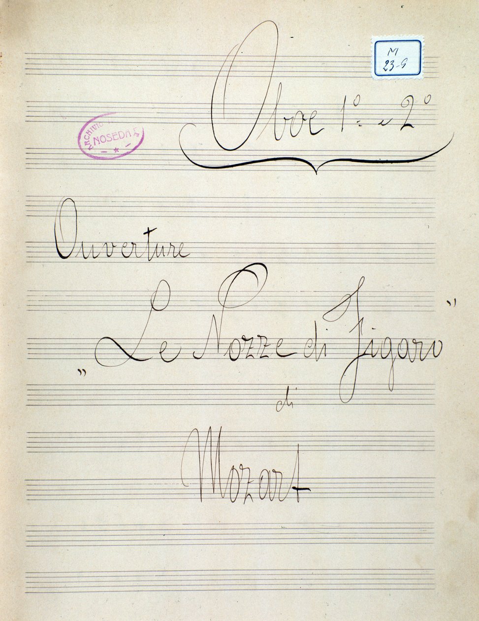 Primera página de partitura para oboe de Le nozze di Figaro, ópera por Mozart (siglo XIX) de Unknown artist