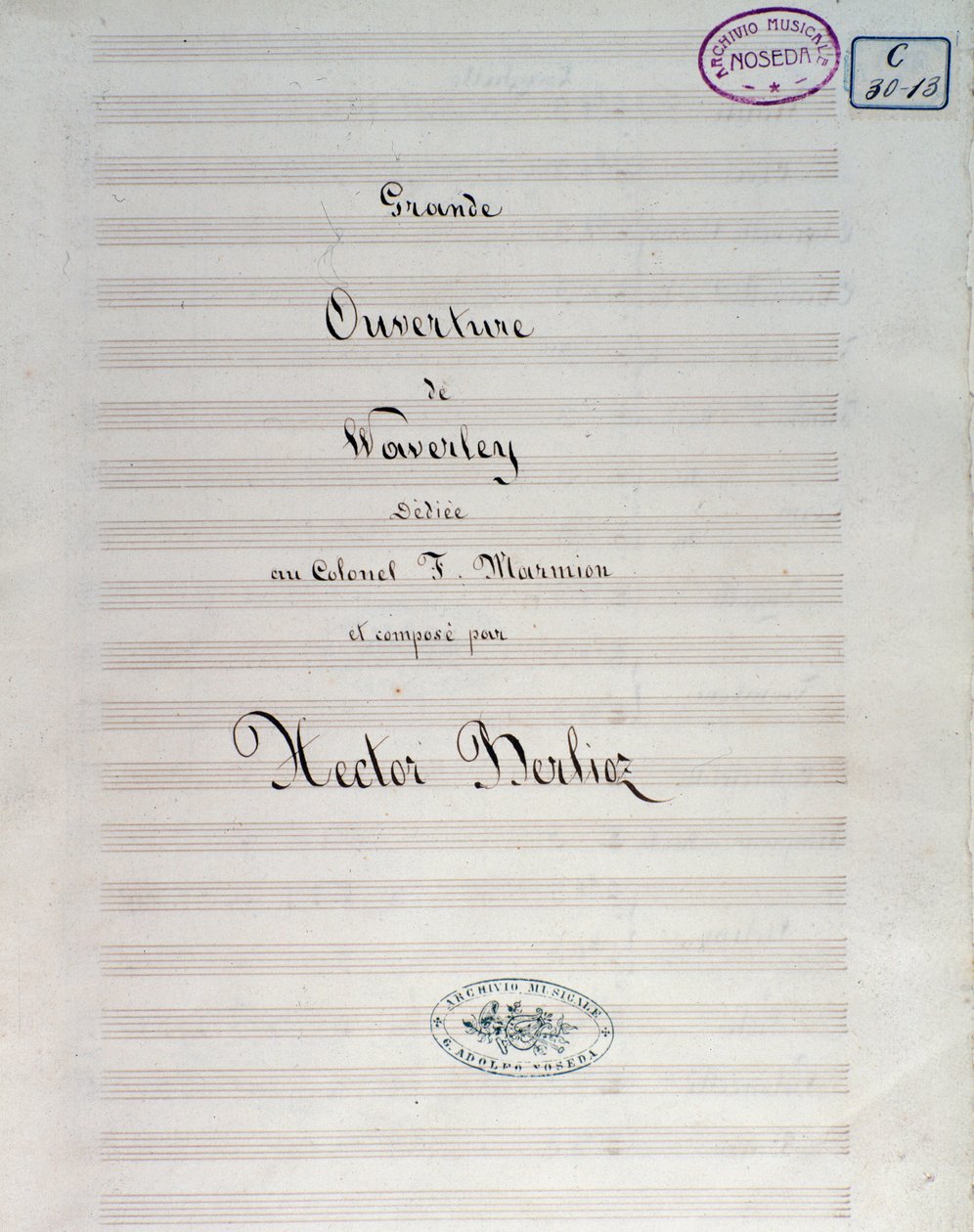 Primera página de la partitura de Waverley opus 1, obertura, por Hector Berlioz de Unknown artist