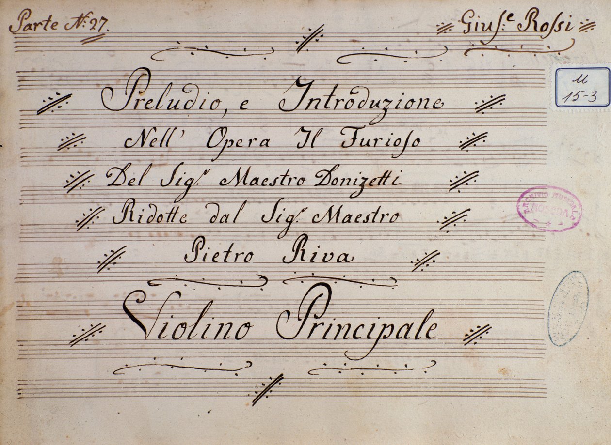 Primera página de la partitura para violín, Il furioso all