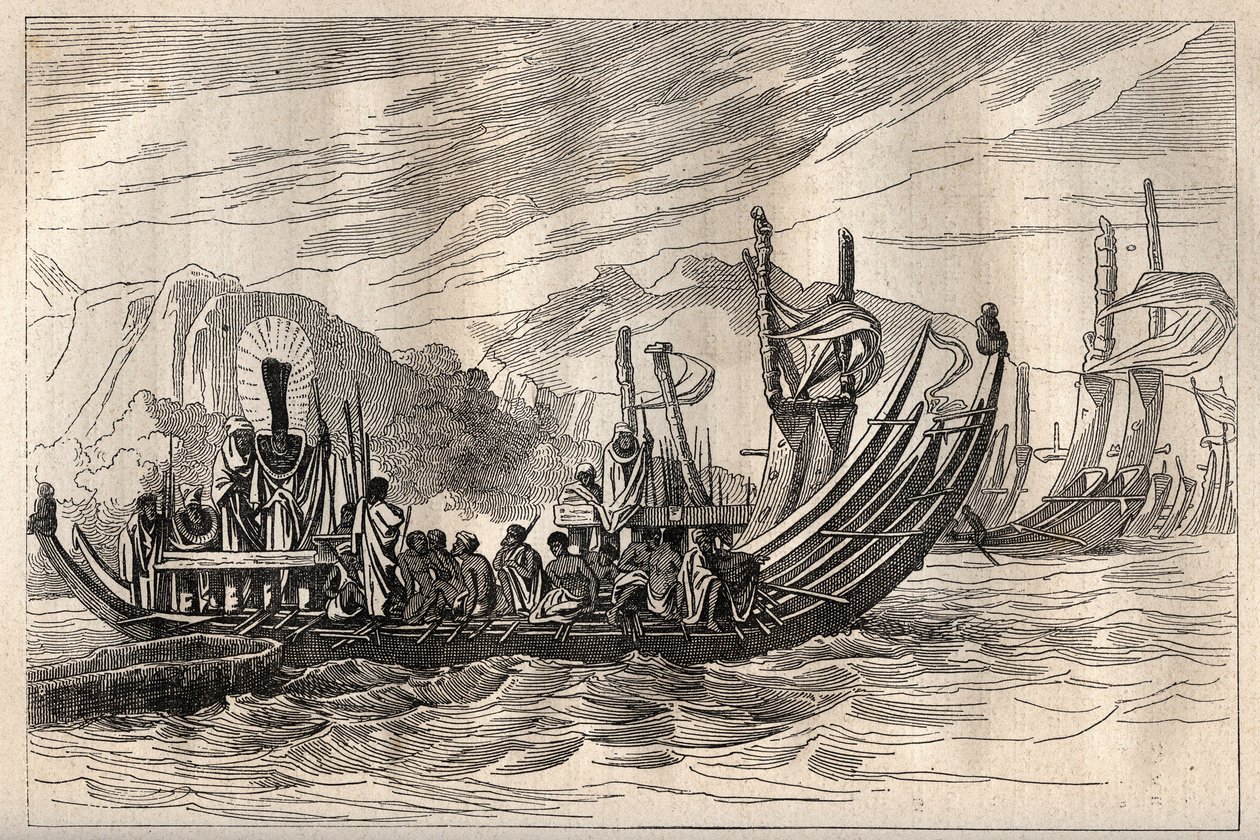Primer viaje (1768-1771) del Capitán James Cook (1728-1779): la flota de Tahití reunida en Oparee - ilustración tomada de 