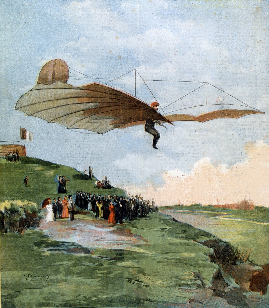 Vuelo de Otto Lilienthal (1848 - 1896), pionero del planeo. 1894 de Unknown artist