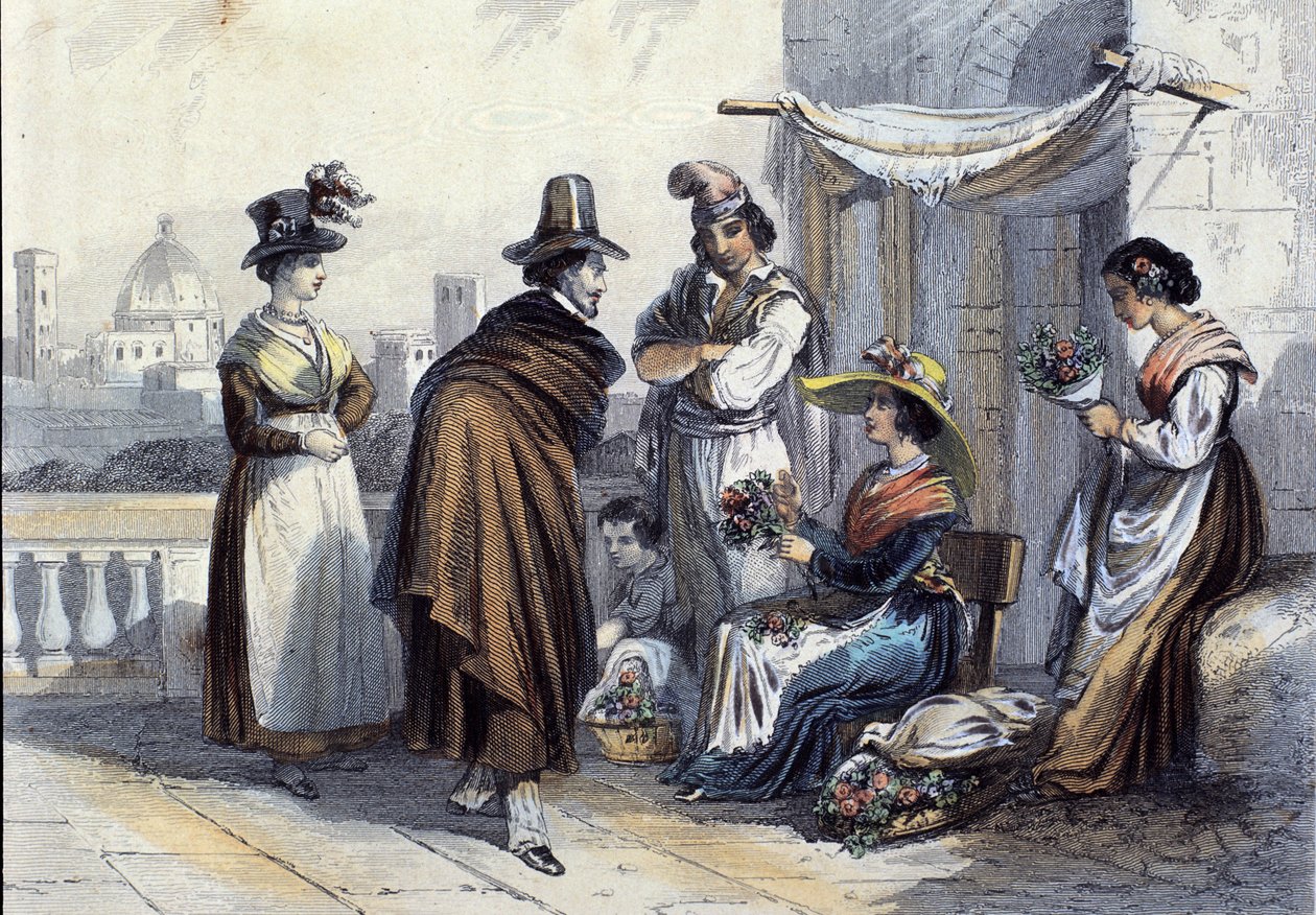 Florista en Florencia. Litografía alrededor de 1820 de Unknown artist