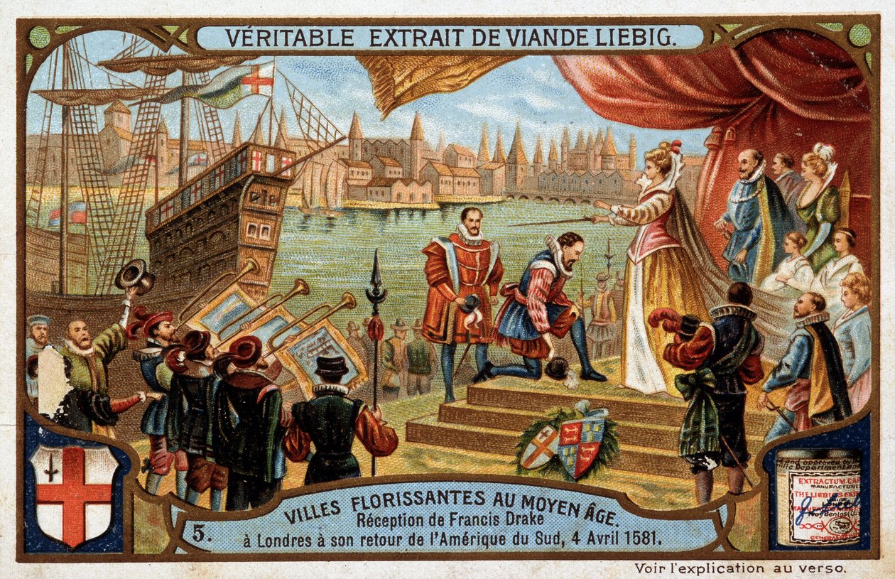 Ciudades florecientes de la Edad Media: recepción de Francis Drake (1542-1596) en Londres (Inglaterra), a su regreso de Sudamérica, 4 de abril de Unknown artist