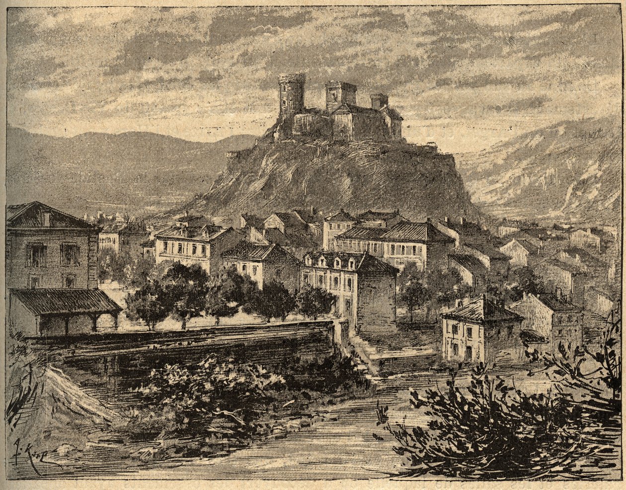 Foix - Ariège - Occitania - grabado en "PATRIE - DESCRIPCIÓN PICTÓRICA DE FRANCIA EN 6 VOLÚMENES" por Lucien Huard - finales del siglo XIX de Unknown artist