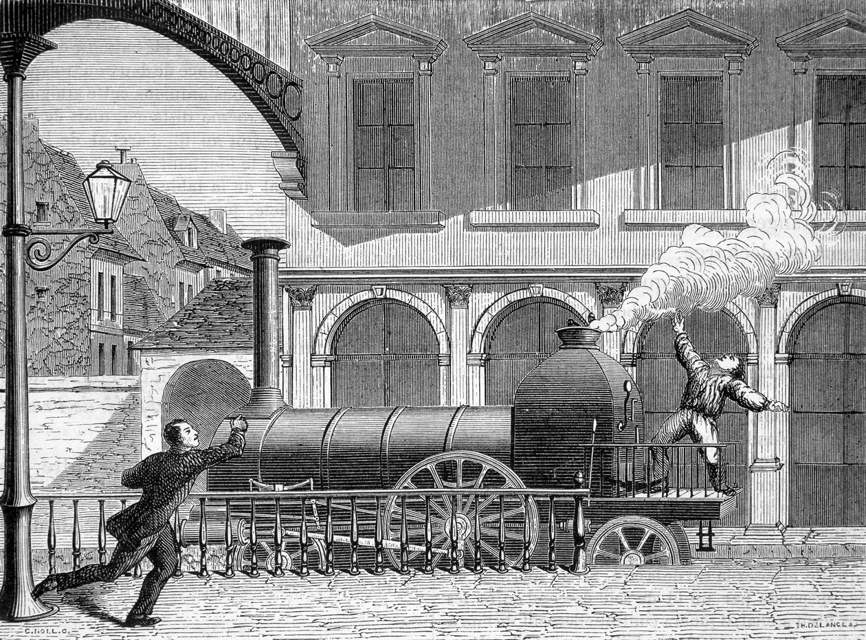 Descubrimiento fortuito de la presencia de electricidad en el vapor de agua - grabado de Unknown artist