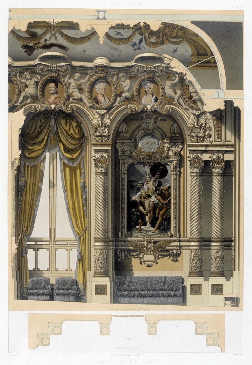 Foyer de la Danza de la Ópera Garnier - cromolitografía, finales del siglo XIX de Unknown artist