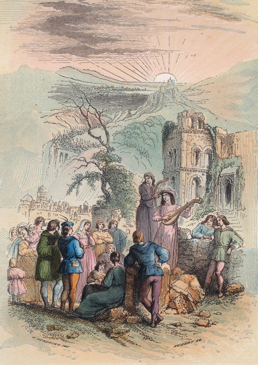 Francia durante la Edad Media: Encuentra personas emocionantes para participar en la cruzada. Grabado de 1868 en “Histoire de Belgique desde los tiempos primitivos hasta el final del reinado de Leopoldo I” de Theodore Juste (1818-1888). Colección privada. de Unknown artist