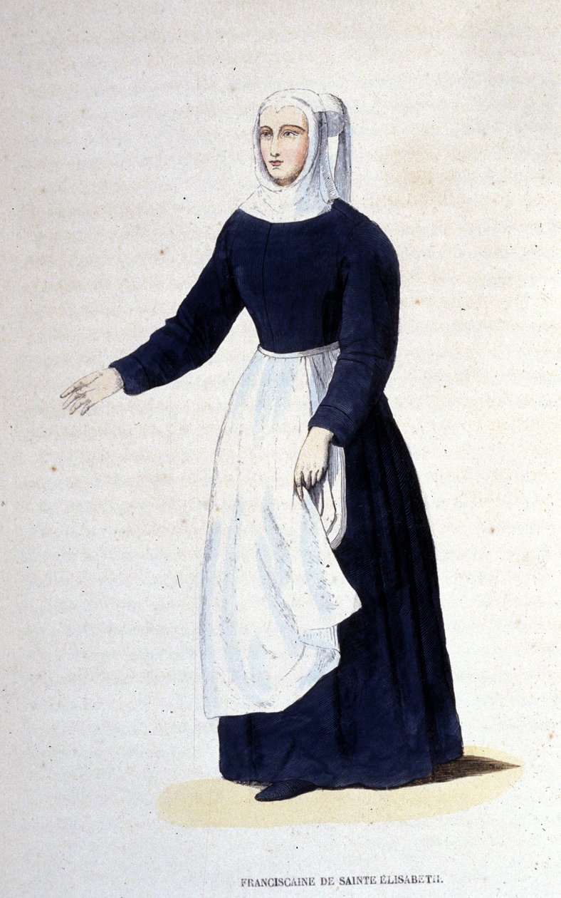 Monja franciscana de Santa Isabel. Orden fundada por Santa Isabel de Hungría (1207 - 1231). Grabado del siglo XIX. de Unknown artist