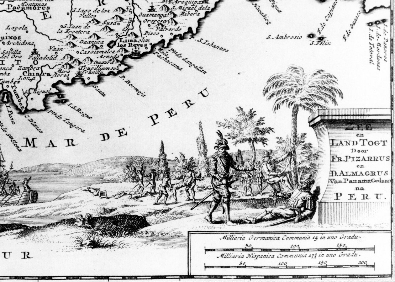 Francisco Pizarro representado en un mapa de Perú. Siglo XVII. de Unknown artist