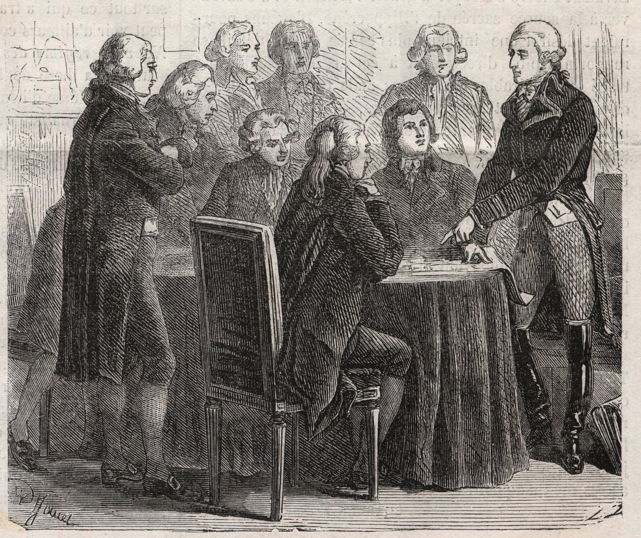 Revolución Francesa: el Conde Louis Marie de Narbonne-Lara (1755-1813) mostrando sus planes en los comités de la asamblea - Grabado en “El Mundo Ilustre” de Unknown artist