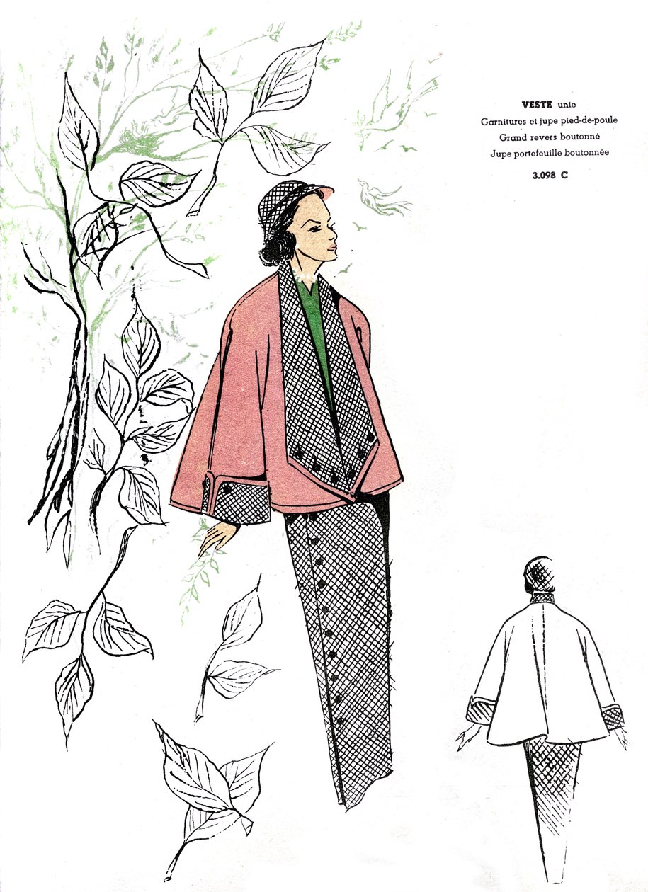 Moda francesa, diseño para conjunto de pata de gallo. de Unknown artist