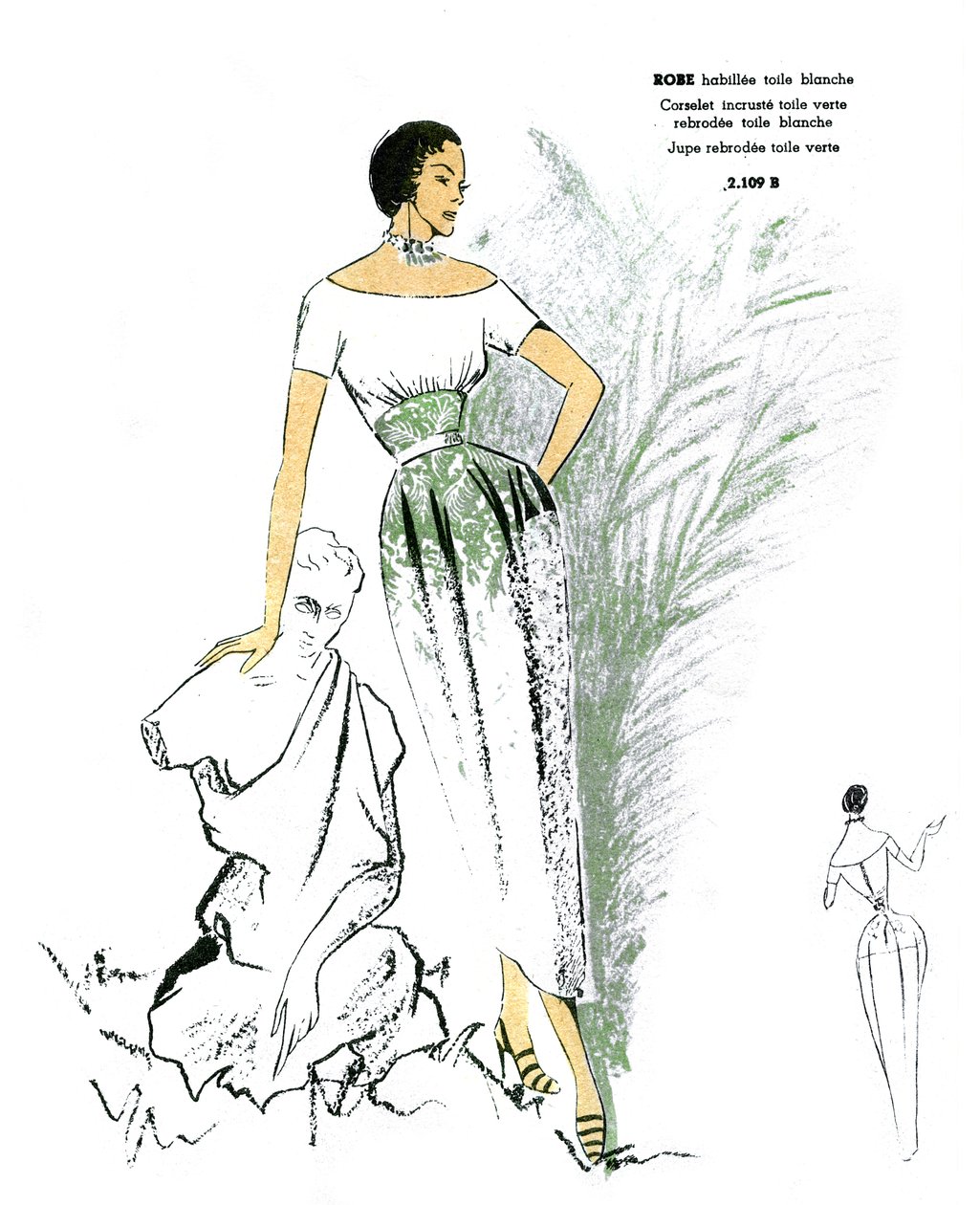 Moda francesa, diseño de vestido bordado. de Unknown artist