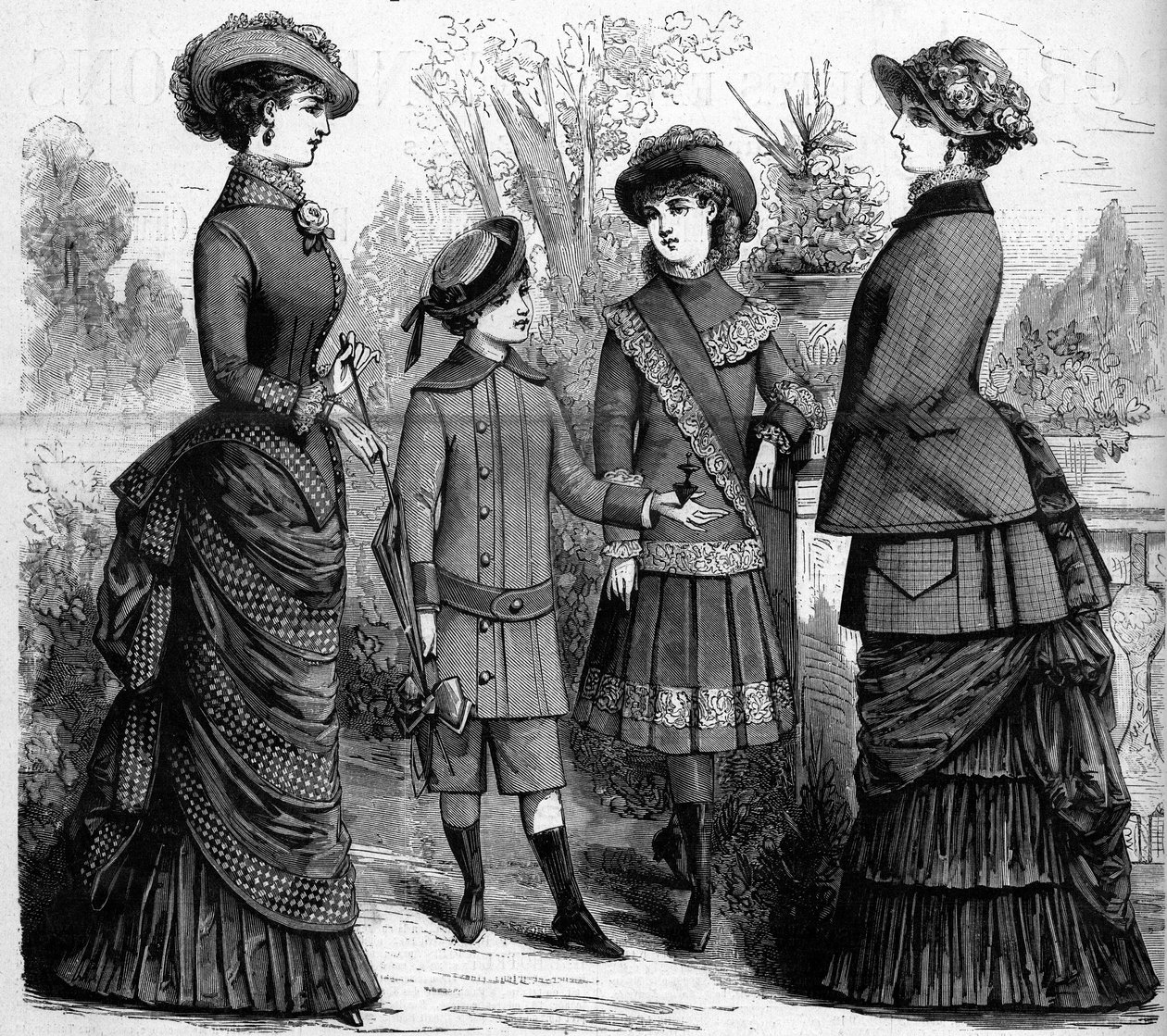 Moda femenina y infantil francesa en el siglo XIX. Publicidad de 1882. Grabado en "El Mundo Ilustre" n°1302 del 11 de marzo de 1882. de Unknown artist