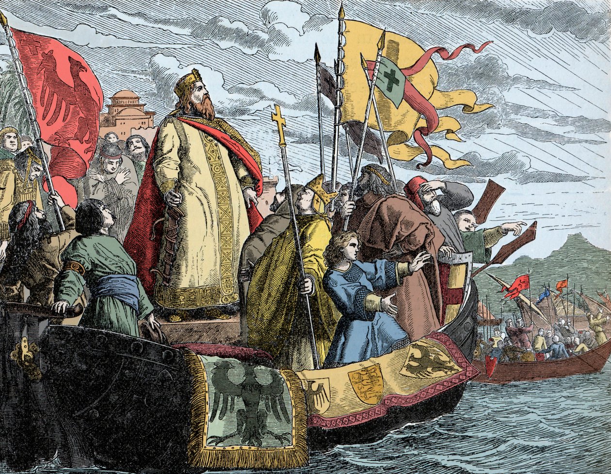 Federico I Barbarroja (1122/25-1190) cruzando a Asia Menor durante la 3ª Cruzada (1189) de Unknown artist
