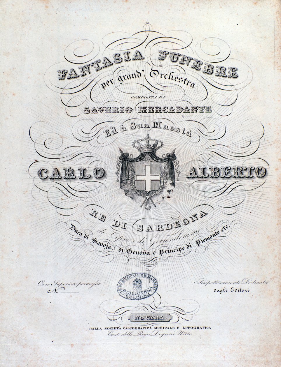 Frontispicio para Fantasia funebre, obra orquestal de Mercadante de Unknown artist
