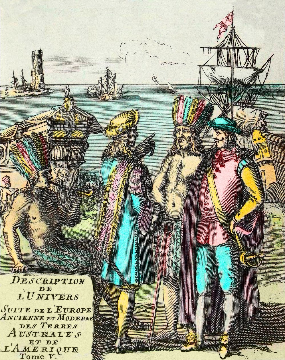 Frontispicio de “Descripción del Universo Suite de Europa Antigua y Moderna, Tierras del Sur y América” Volumen V, de Alain Manesson Mallet de Unknown artist