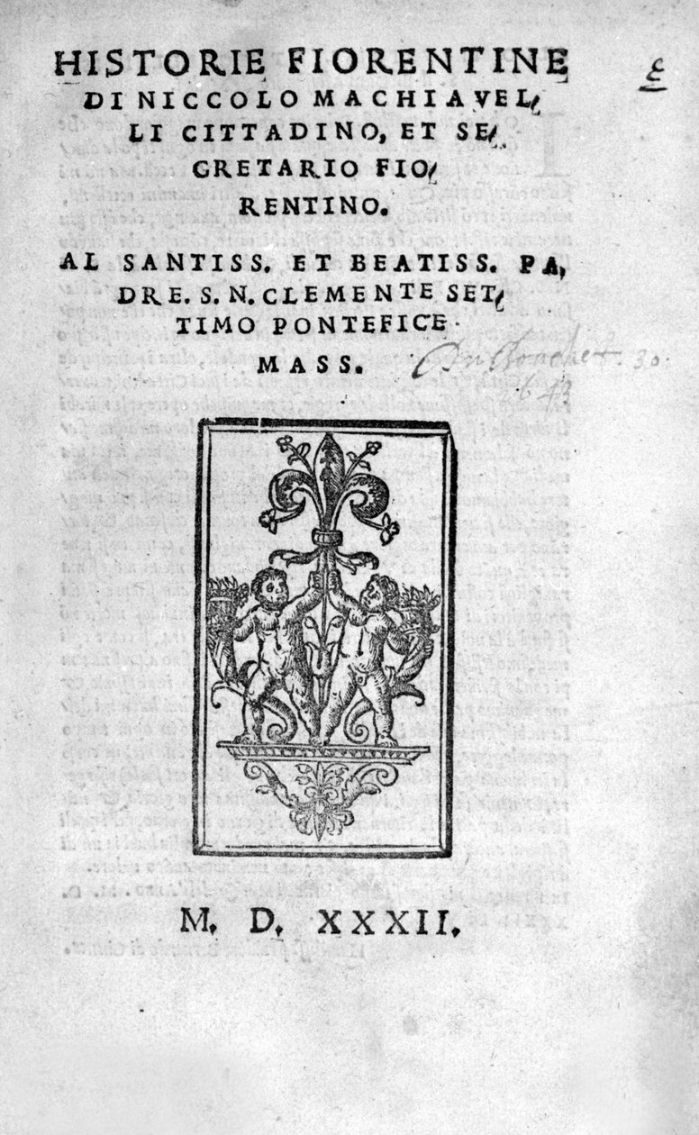 Frontispicio de “Historie Fiorentine di Niccolo (di Bernardo dei) Machiavelli de Unknown artist