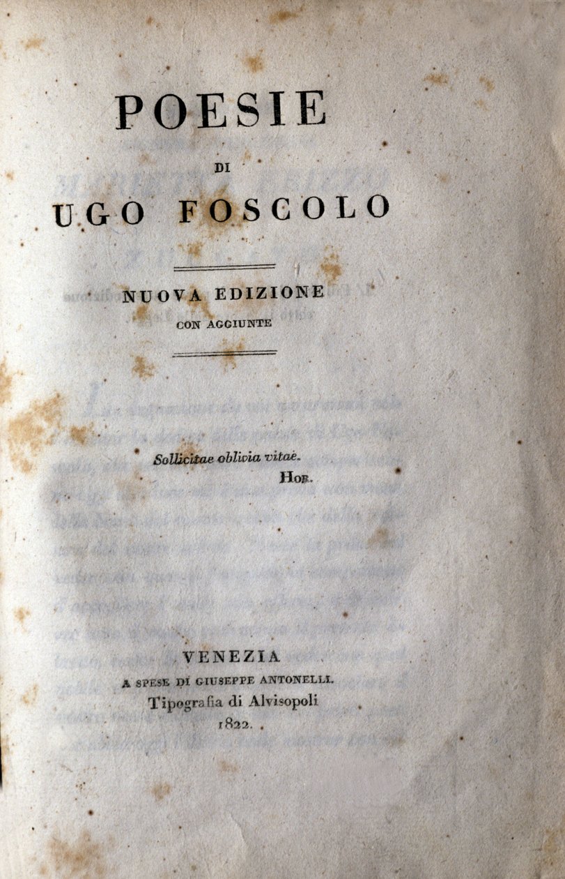 Frontispicio de “Poesía” del poeta y dramaturgo italiano Ugo Foscolo (1778-1827) 1822 de Unknown artist