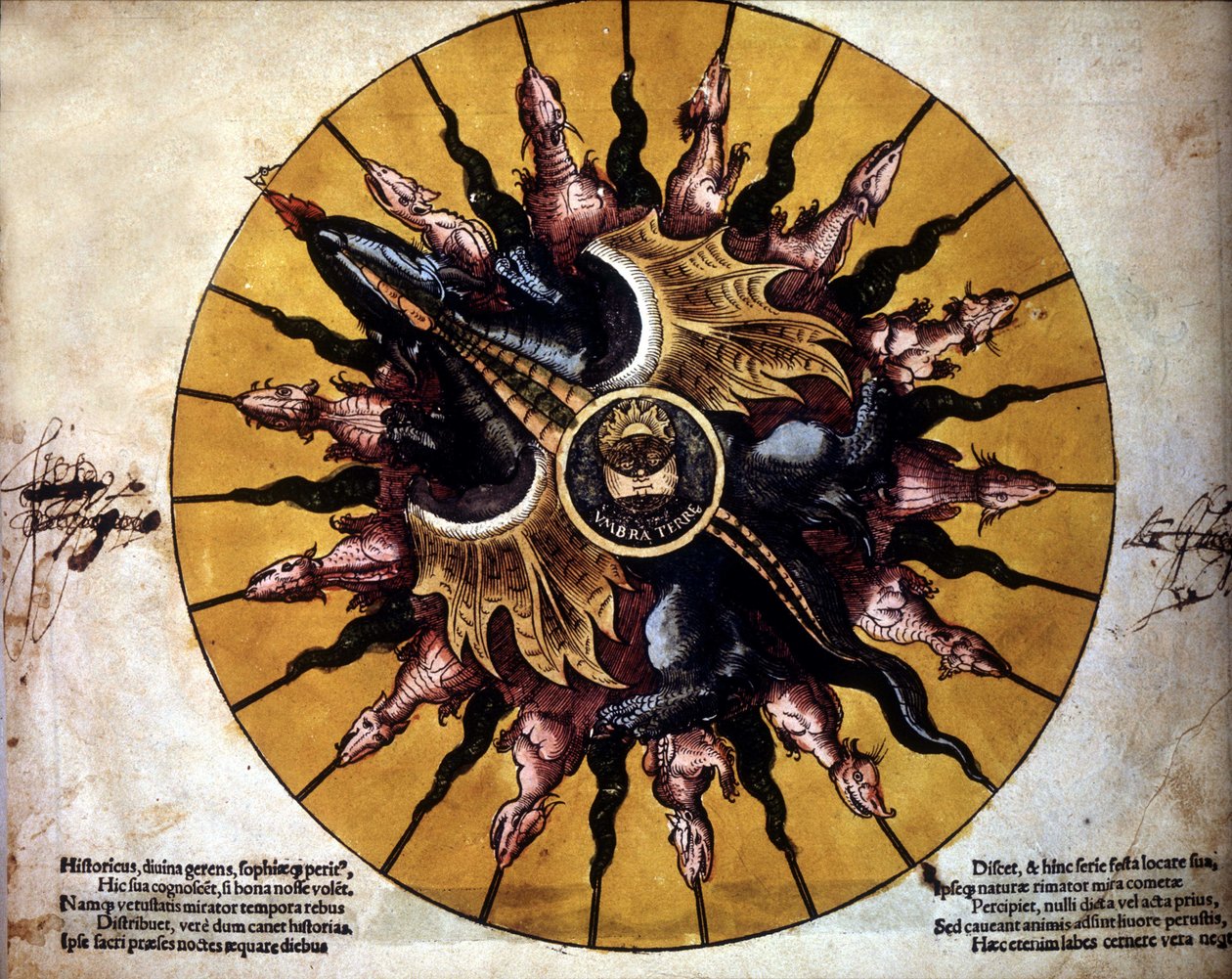 Frontispicio que representa un sol - en “Astronomicum Caesarium”, tratado de astronomía que relata la teoría de Ptolomeo, por P. Apiano. de Unknown artist
