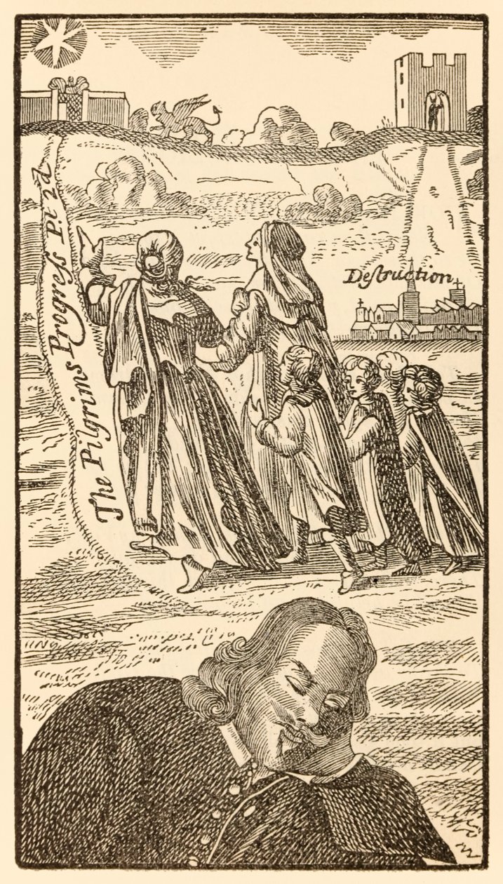 Frontispicio de la segunda parte de El progreso del peregrino de este mundo al que está por venir de John Bunyan de Unknown