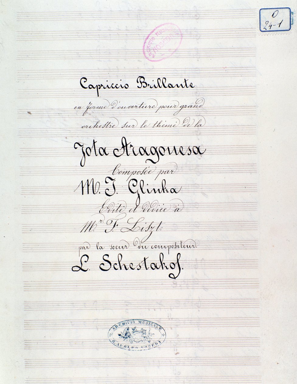 Portada de Capriccio brillante sobre el tema de Jota Aragonesa (Obertura española No.1) de Mikhail Glinka de Unknown artist