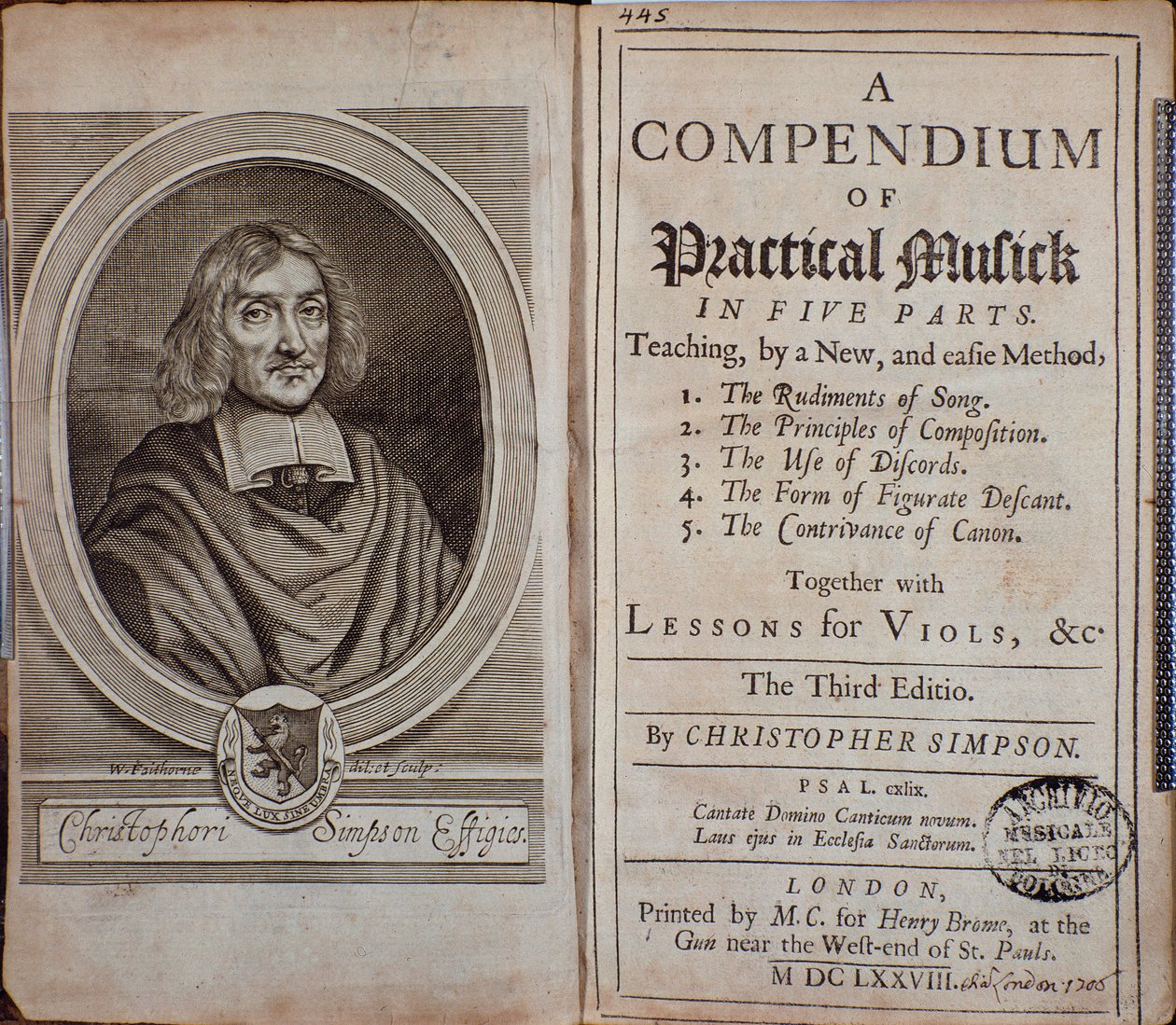 Portada del Compendio de música práctica con retrato de Christopher Simpson de Unknown artist