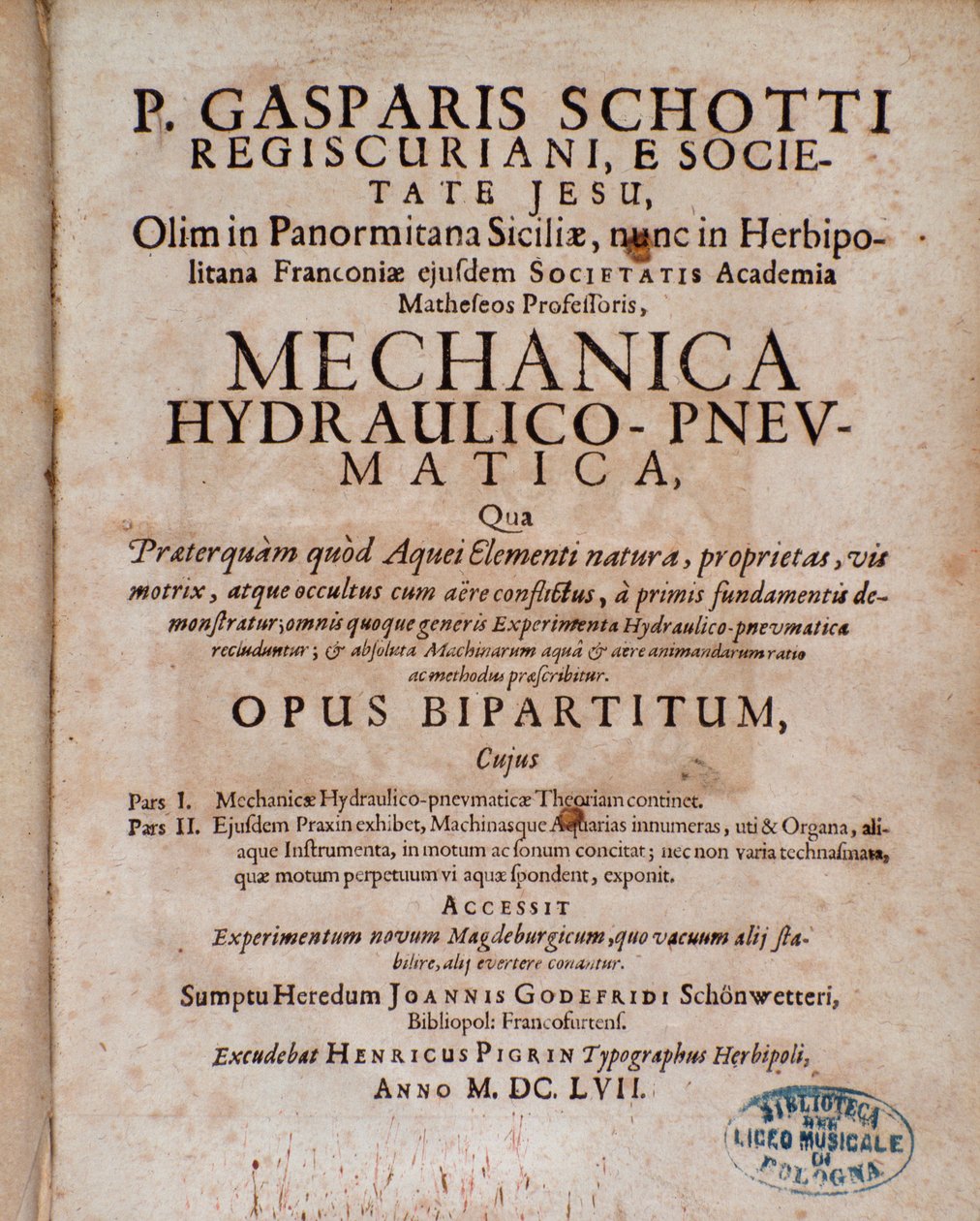 Portada de Mechanica Hydraulico Pneumatica de Gaspar Schott de Unknown artist