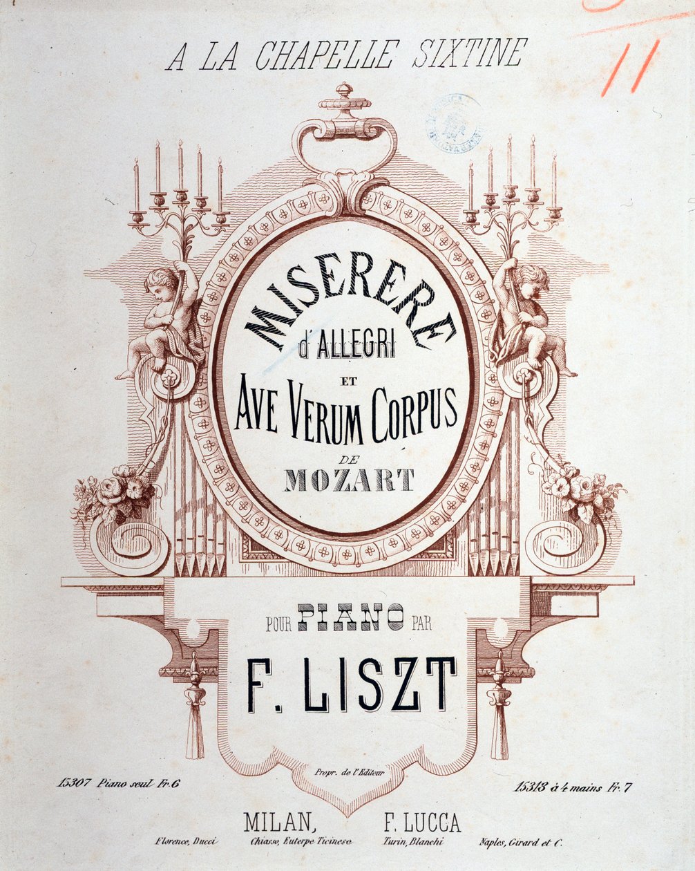 Frontispicio de Miserere de Allegri y Ave verum corpus de Mozart, transcrito por Liszt para piano (1865) de Unknown artist