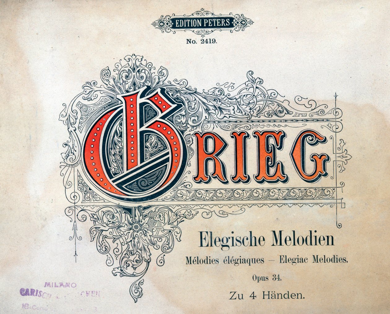 Portada de Dos melodías elegíacas para cuatro manos de Edward Hagerup Grieg de Unknown artist