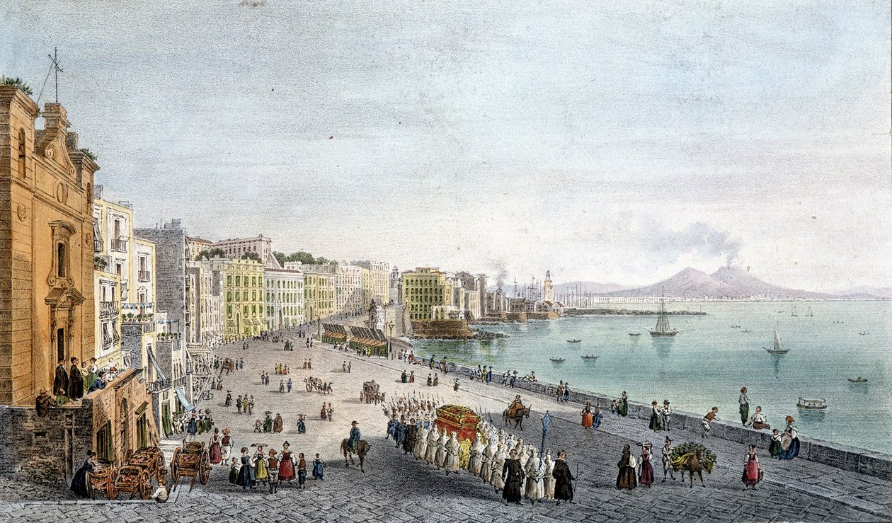 Funeral en la Bahía de Nápoles con el Vesubio al fondo de Unknown artist