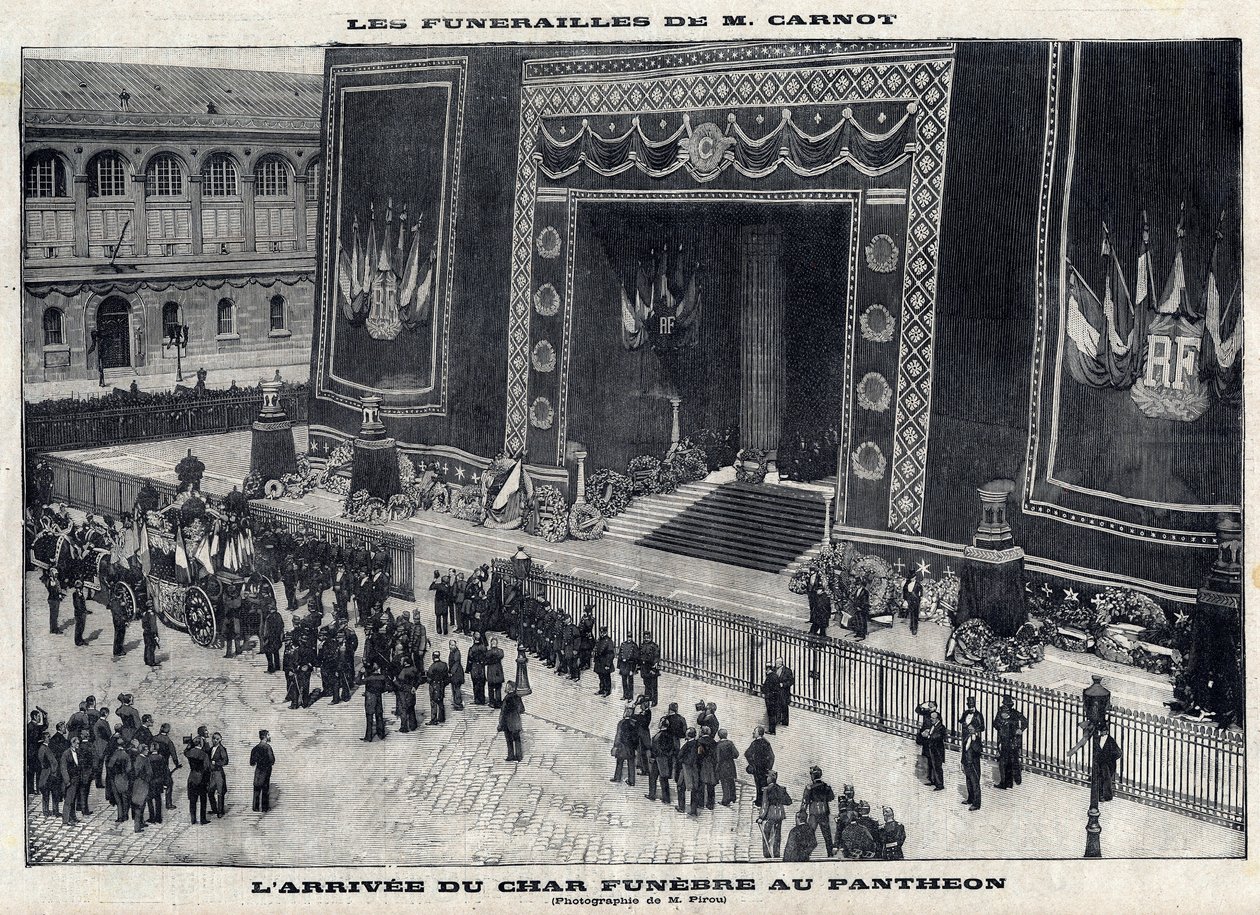 Funeral de Sadi Carnot (1837-1894), ex presidente francés, en el Panteón de París. Llegada del carro fúnebre. Grabado en 